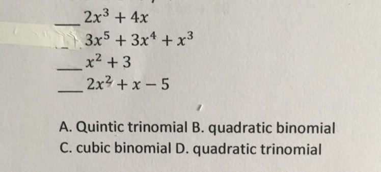 Match the Polynomials with their names.-example-1