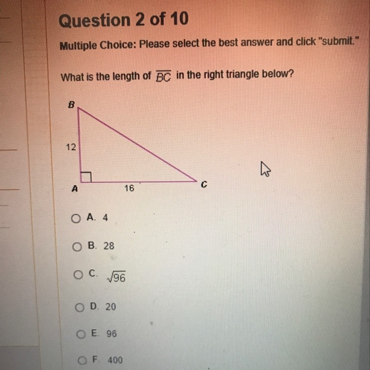 What is the length of be in the right angle-example-1