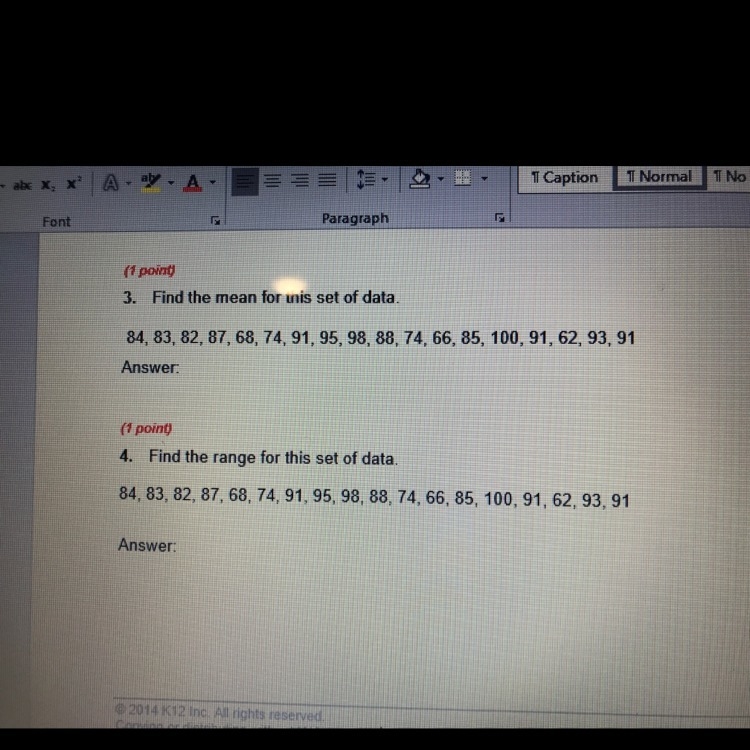 3)Find the mean for this set of data. 4)find the range for this set of data.-example-1