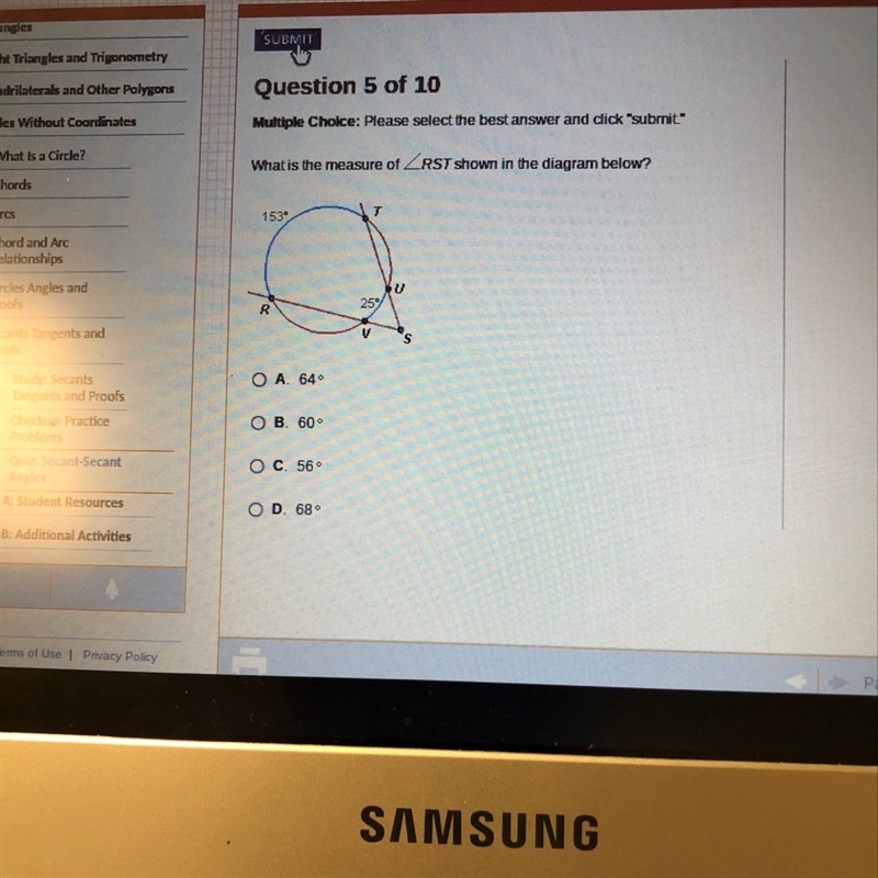 What is the measure of RST shown in the diagram below-example-1