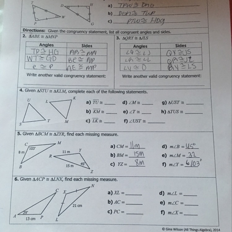 Given triangle STU equal to KLM complete each of the following statements TU= KM= LK-example-1