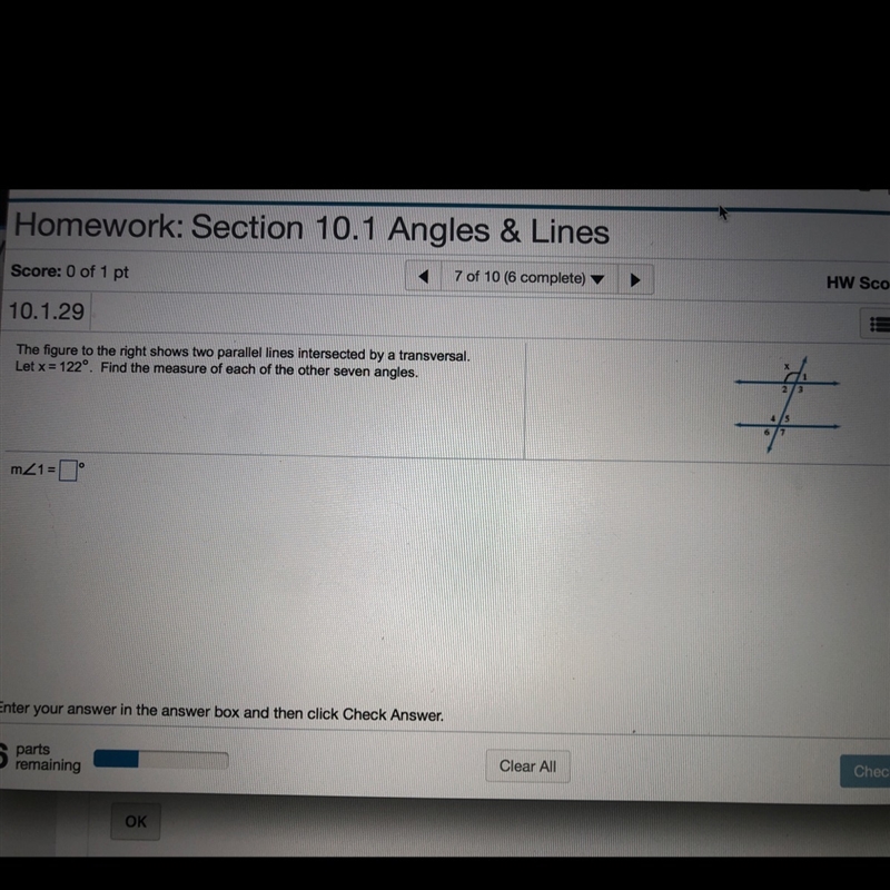 The figure to the right shows two parallel lines interested by a transversal.-example-1