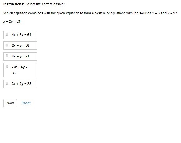 (50 Points) Which equation combines with the given equation to form a system of equations-example-1