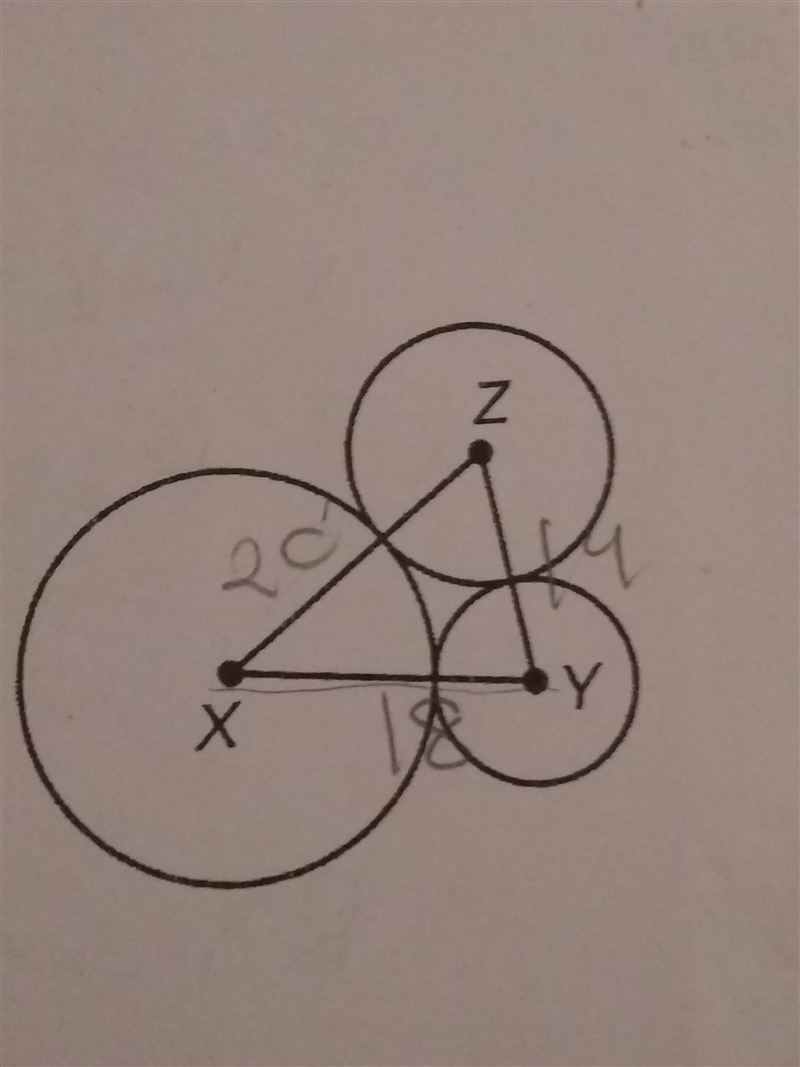 If XY=18, YZ=14, and XZ=20, find the radius of each circle.-example-1