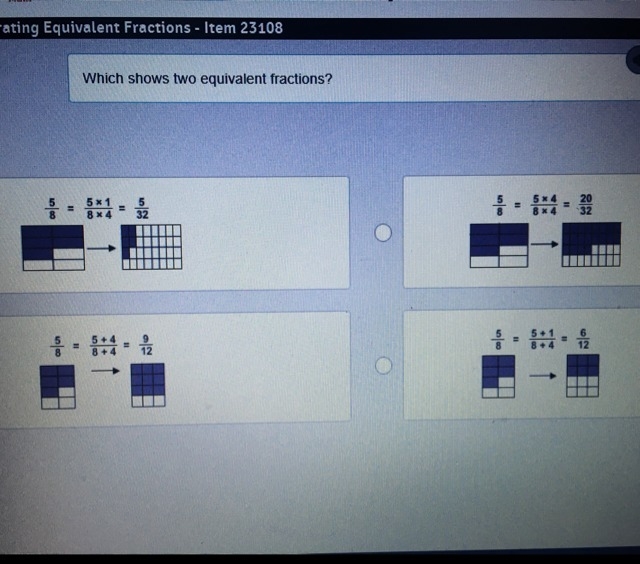 Which shows two equivalent fractions?-example-1