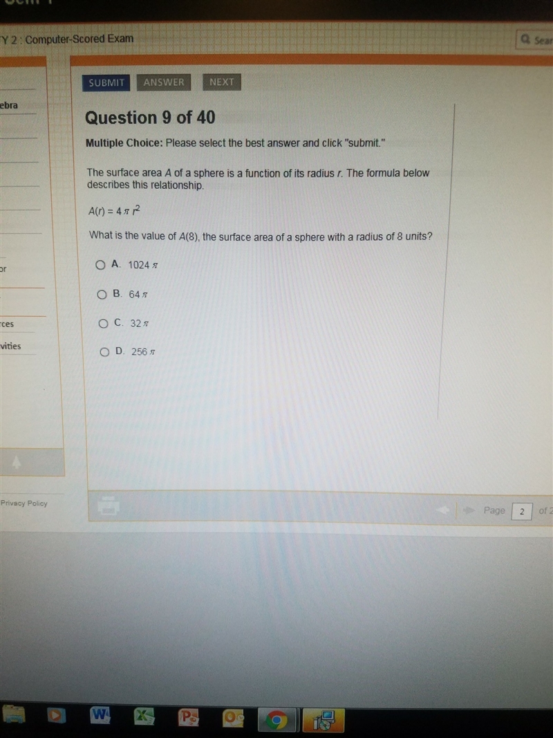 What is the value of a(8) the surface area of a sphere with a radius of 8 units-example-1