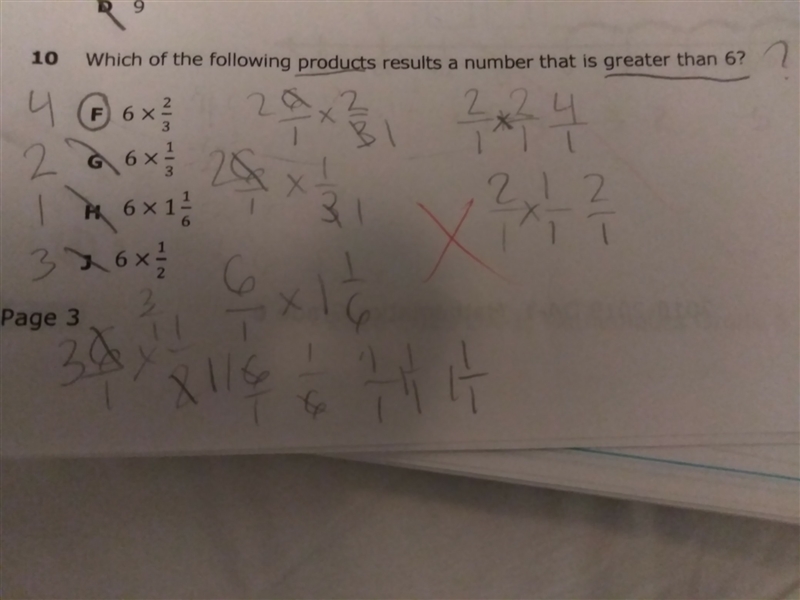 Which of the following products is greater than 6. A: 6×2/3. B: 6× 1/3. C: 6× 1 1/6. D-example-1