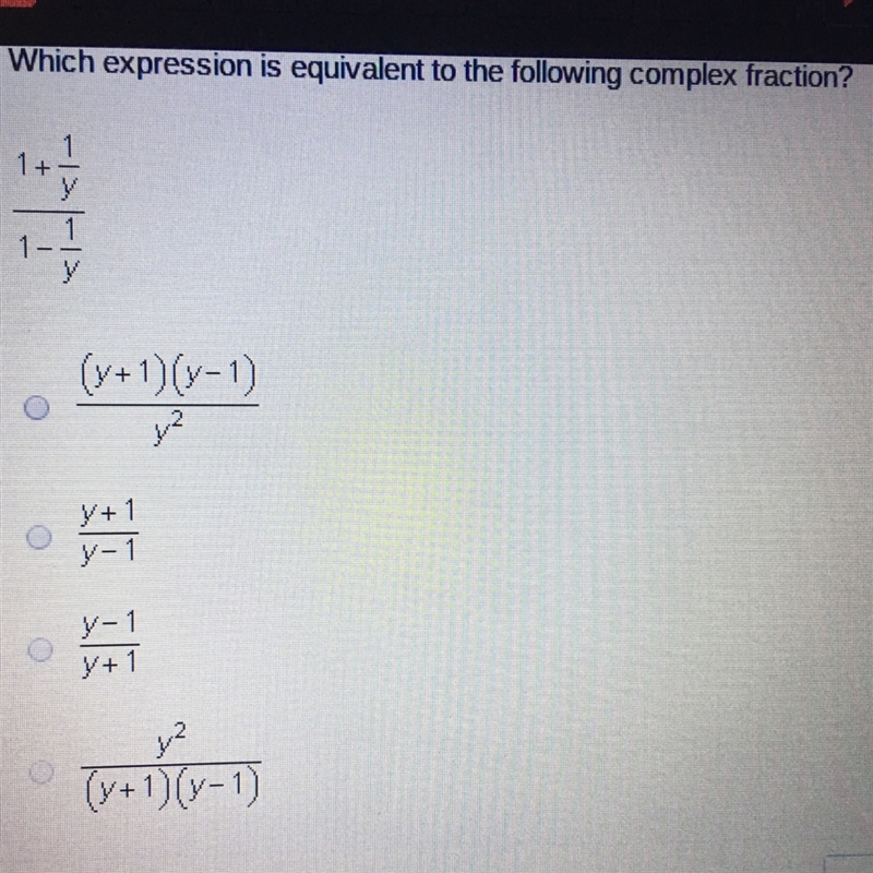 Which expression is equivalent to the following complex fraction ?-example-1