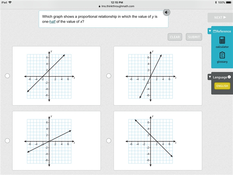 Who’s graph show a proportional relationship in which the value of y is one-half of-example-1