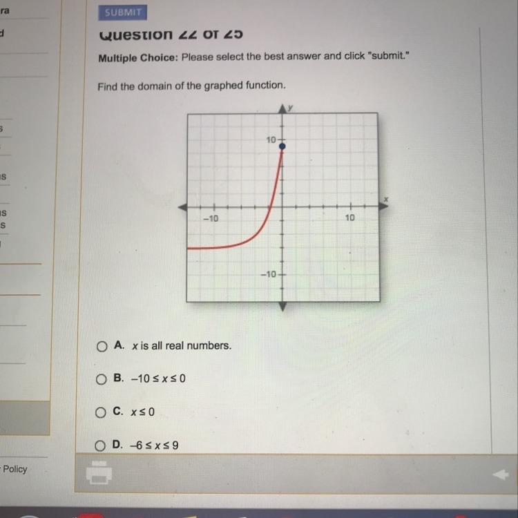 Find the domain of the graphed function.-example-1