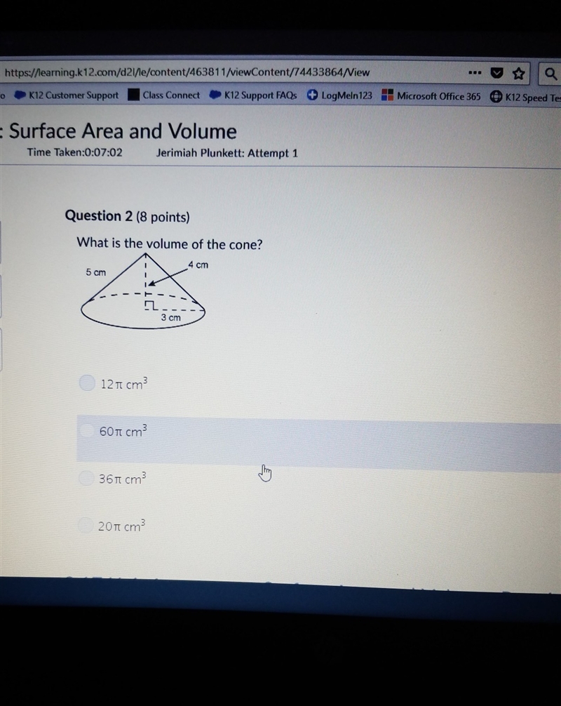 What is the volume of the cone-example-1