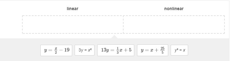 NEED HELP ASAP Determine if each function is linear or nonlinear. Drag each function-example-1