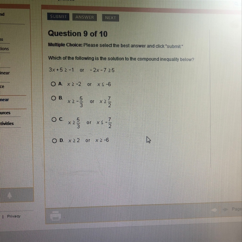 Which of the following is the solution to the compound inequality-example-1