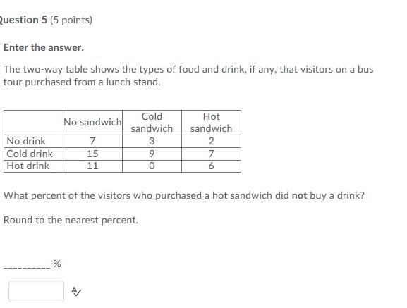 the two-way table shows the types of food and drink, if any, that visitors on a bus-example-1