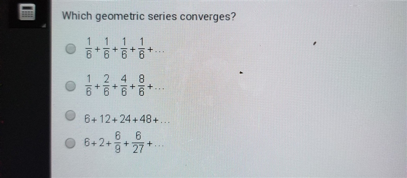 Which geometric series converges?-example-1