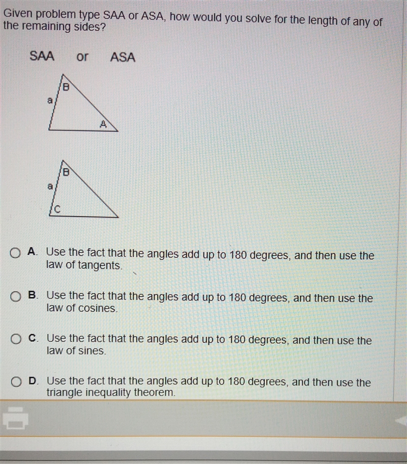 Given problem type SAA or ASA, how would you solve for the length of any of the remaining-example-1