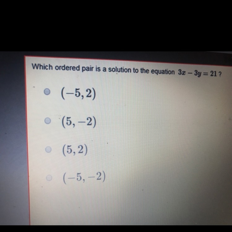 Which ordered pair is a solution to the equation 3x-3y=21-example-1