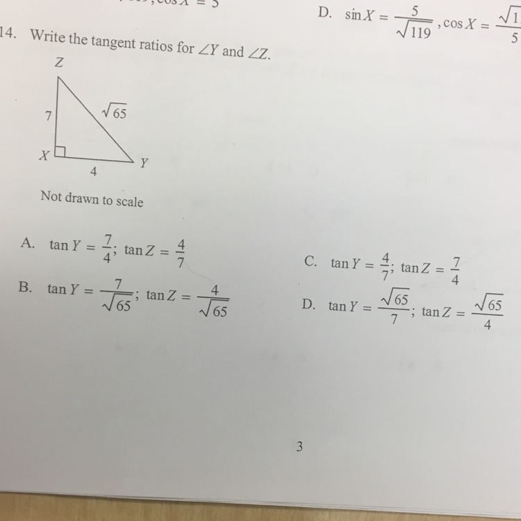 Write the tangent ratios for Y and Z-example-1