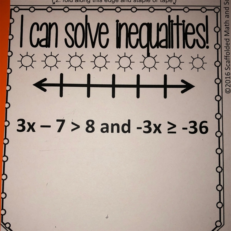 3x-7>8 and -3x ≥-36 solve the inequality-example-1