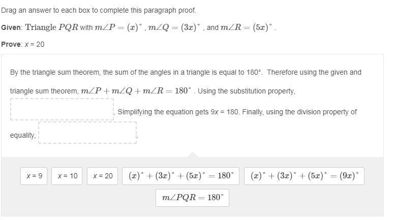 Drag an answer to each box to complete this paragraph proof.-example-1