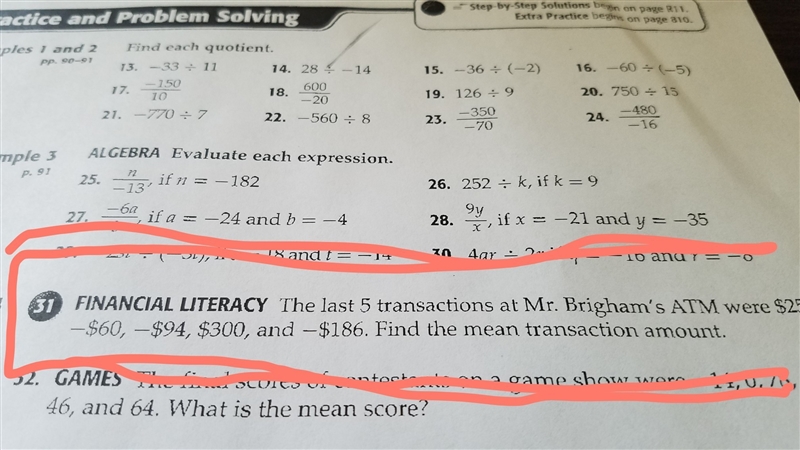 The last 5 transactions at Mr. Brigham's ATM were $250, -$60, -$94, $300, and -$186. Find-example-1