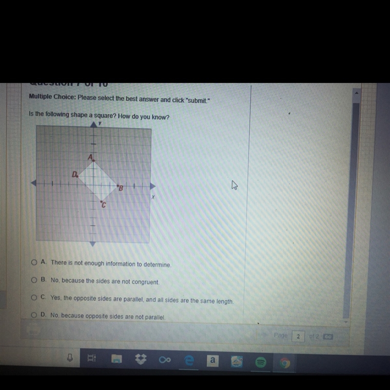 Is the following shape a square? How do you know-example-1