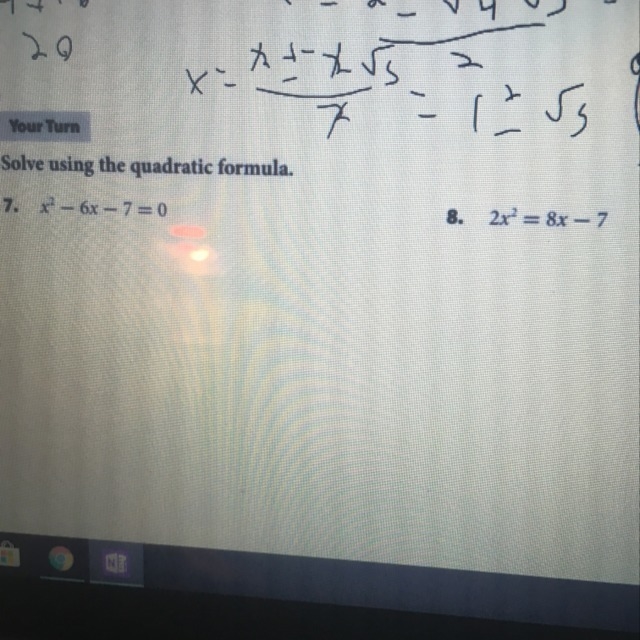 Just need to solve number 8 with quadratic formula-example-1