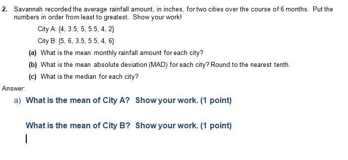 Savannah recorded the average rainfall amount, in inches, for two cities over the-example-1