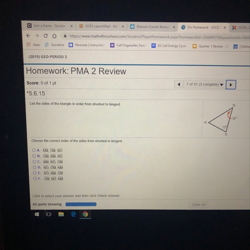 List the angles of the triangle in order from the smallest to largest-example-1