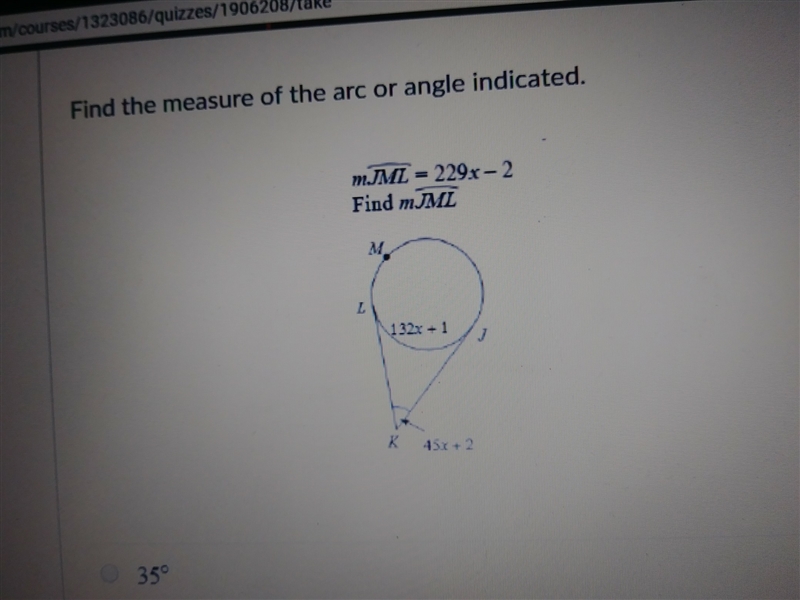 Find the measure of the arc or angle indicated-example-1