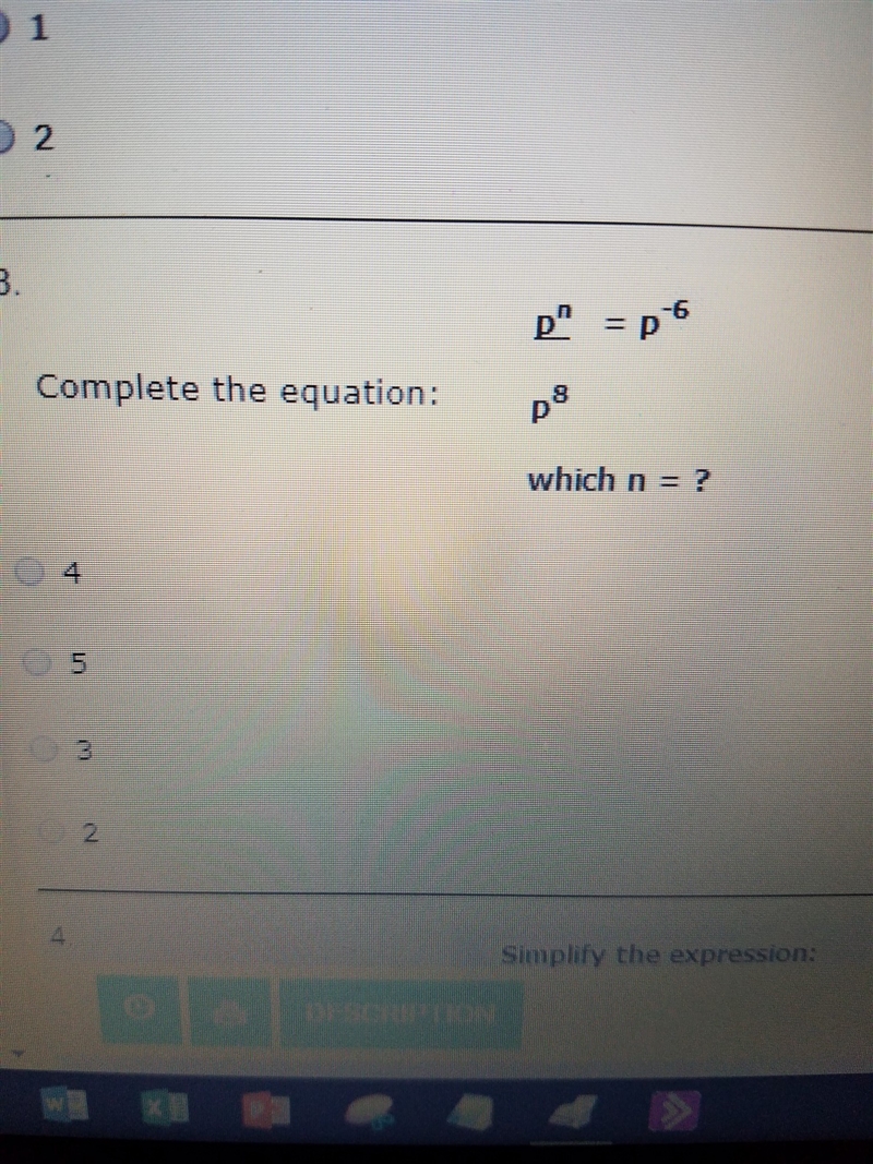 P^n/p^8 = p^-6 what is N? the arrows pointing up mean the power of the letter-example-1