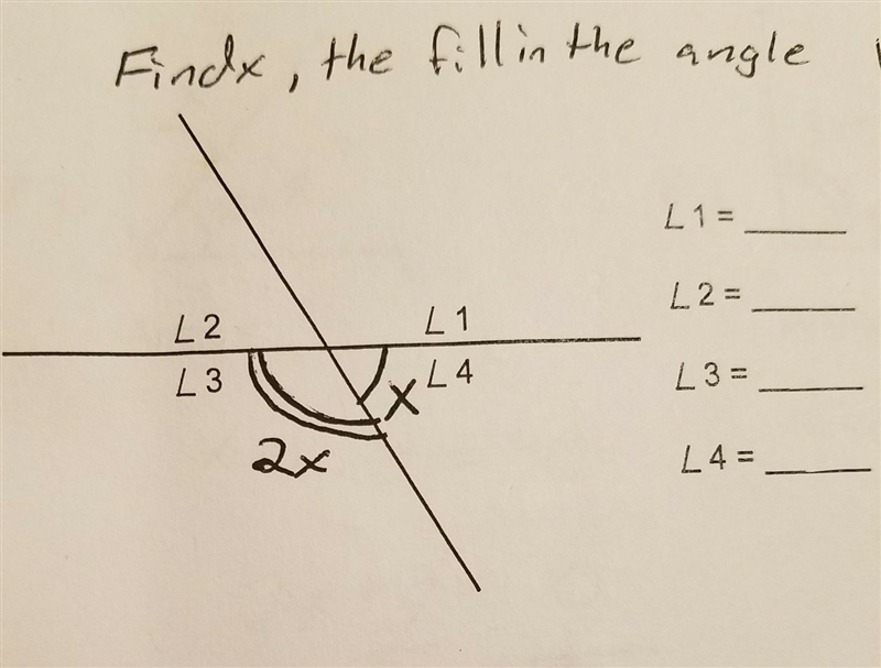 Find x and fill in the angle values. Could you also explain how it works? Please and-example-1