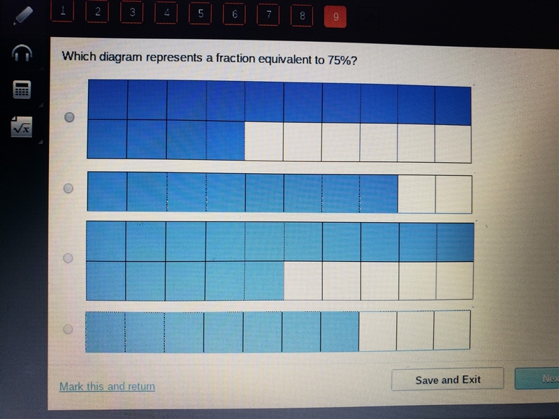 Which diagram a fraction equivalent to 75%-example-1