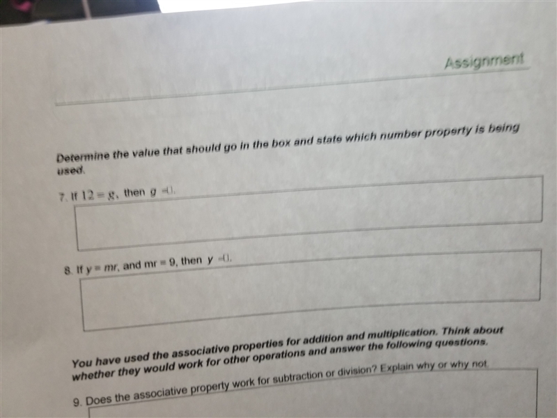 Question 1 if 12=g, then g = ? question 2 if y=Mr and Mr =9 then y=?-example-1