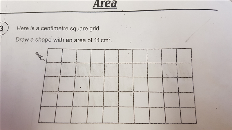 Here is a centimetre square grid. Draw a shape with an area of 11cm squared.-example-1