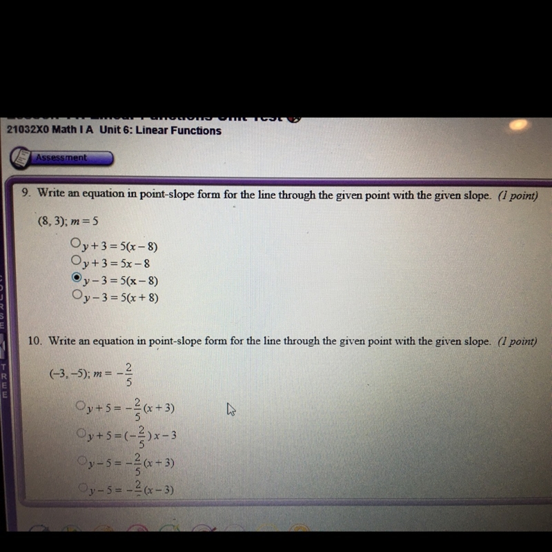 Write an equation in point slope form? I think it’s b-example-1