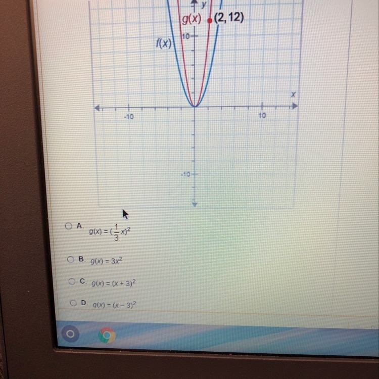 The functions f(x) and g(x) are shown on the graph f(x)=^2 what is g(x)-example-1