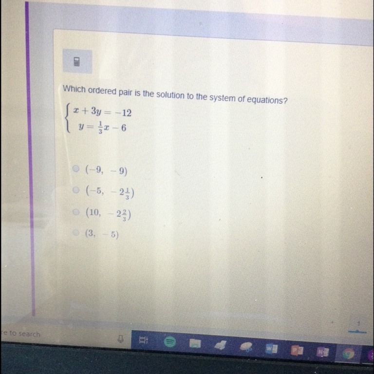 Which ordered pair is the solution to system of equation-example-1