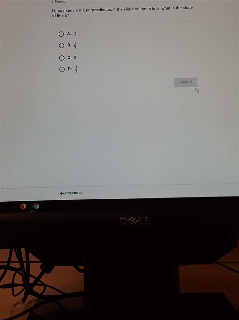 Lines m and p are perpendicular. if the slope of line m is -3 what is the slope of-example-1