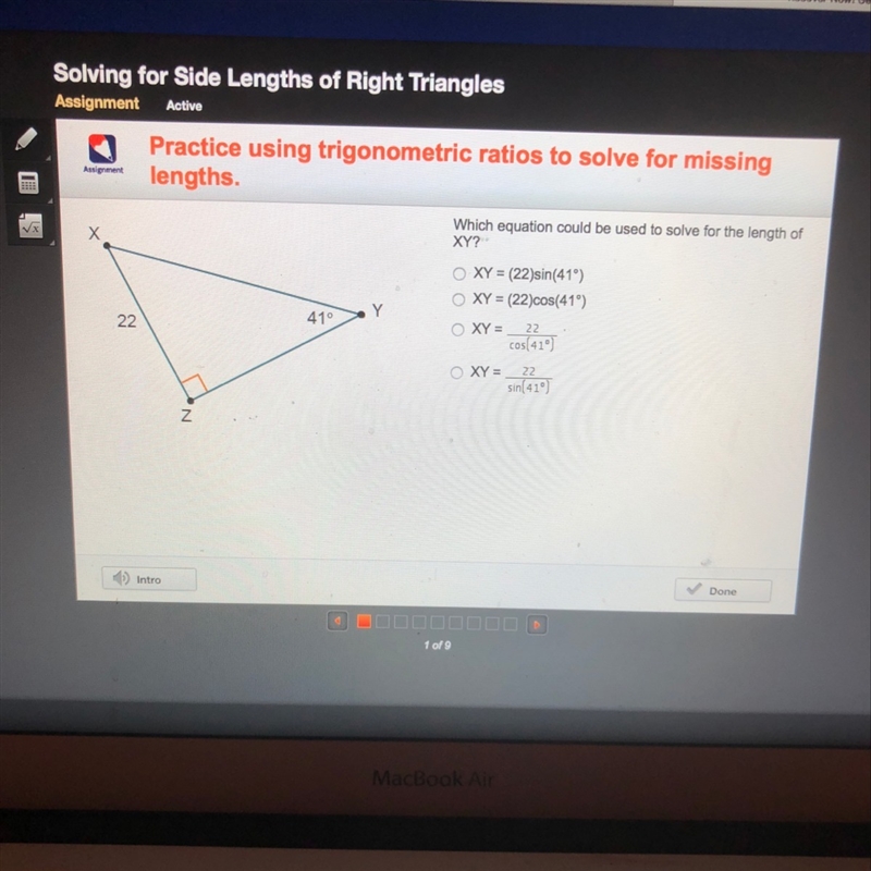 What equation could be used to solve for the length of XY?-example-1