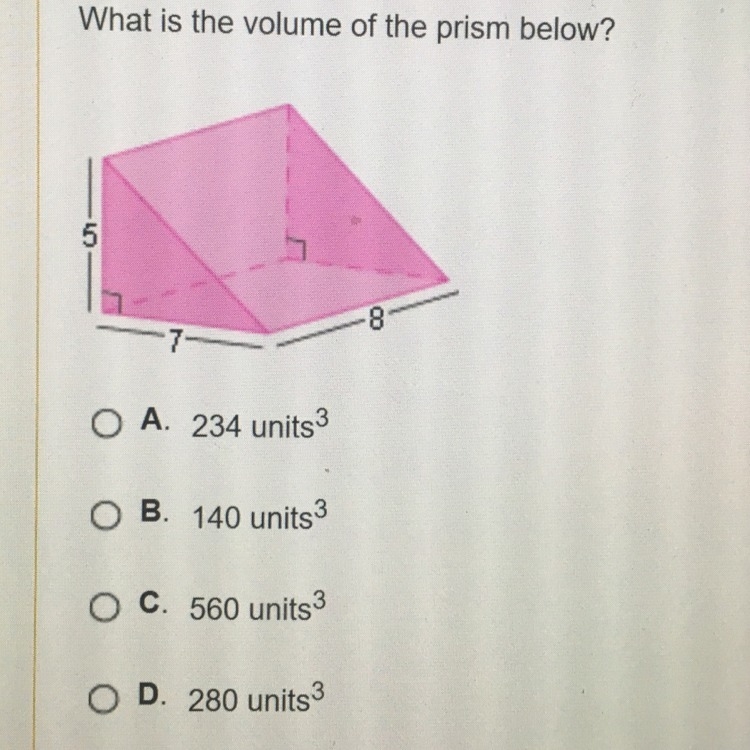 ❗️❔❗️What is the volume of the prism below?-example-1