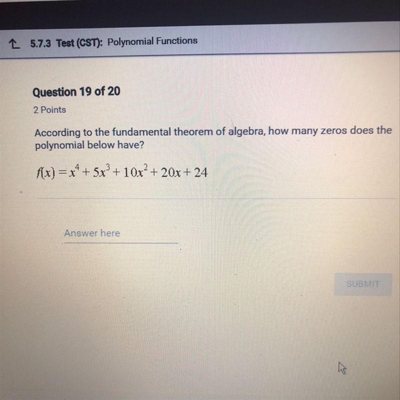 According to the fundamental theorem of algebra, how many zeros does the polynomial-example-1