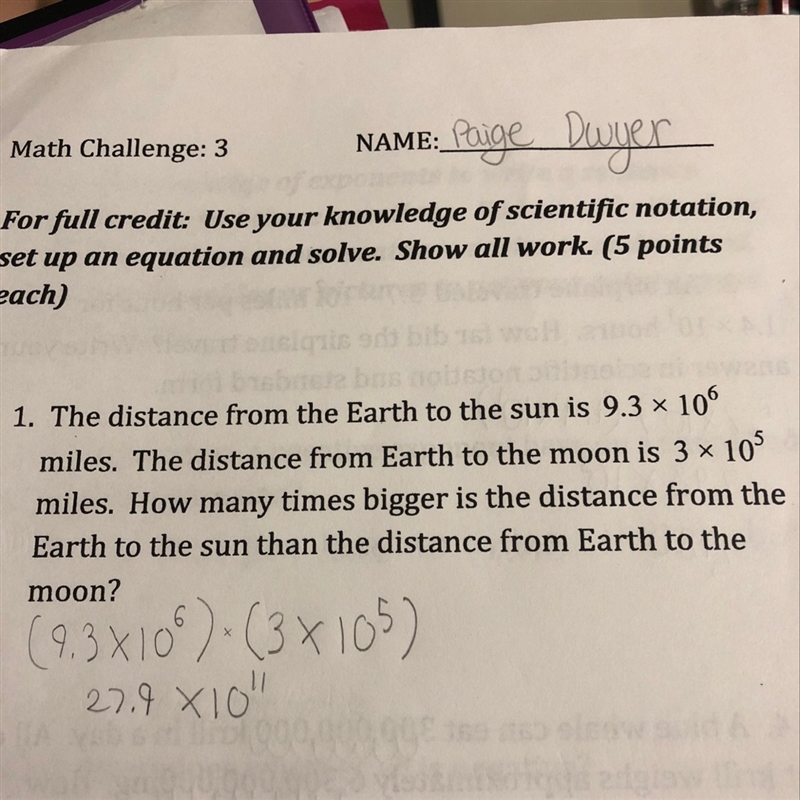 The distance from the earth to the sun is 9.3×10 to the 6(power) miles. The distance-example-1