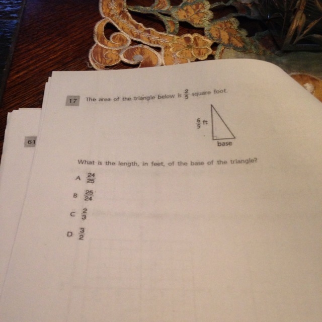 What is the length in feet of the base of the triangle-example-1