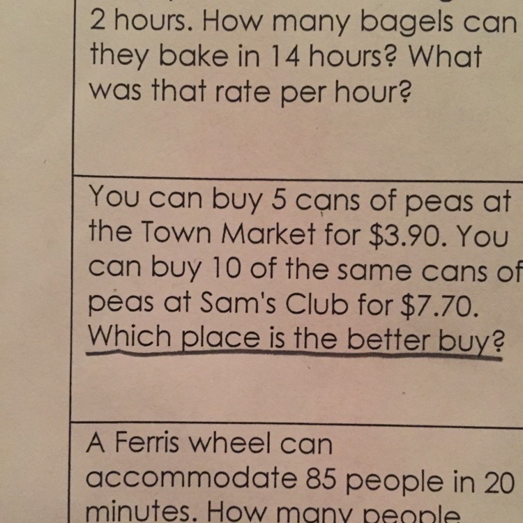 You can but 5 cans of peas at the town market for $3.90. You can buy 10 of the same-example-1