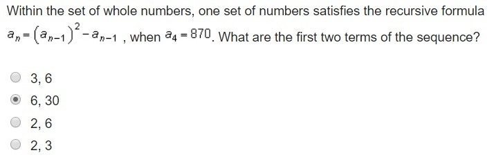 20 Points! Within the set of whole numbers, one set of numbers satisfies the recursive-example-1