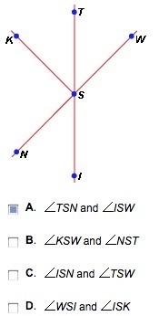 EASY MATH QUESTION Which figures in the diagram below are vertical angles? THERE CAN-example-1