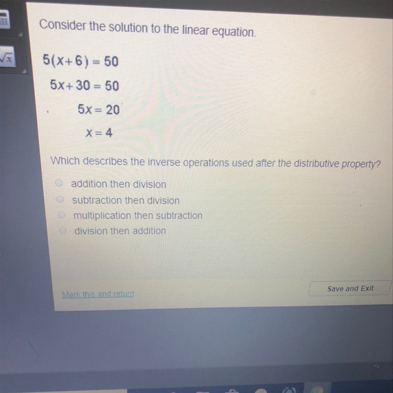 Which describes the inverse operations used after the distributive property-example-1