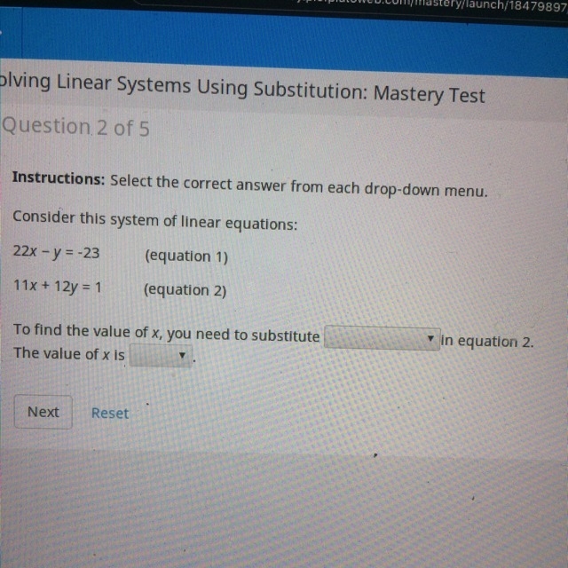 PLEASE HELP ME!!! To find the value of x you need to substitute A)x=(y-23)/22 B)x-example-1