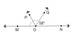 Angle MON is a straight angle and bisects MOQ. What is the measure of MOP? 29° 58° 61° 122°-example-1